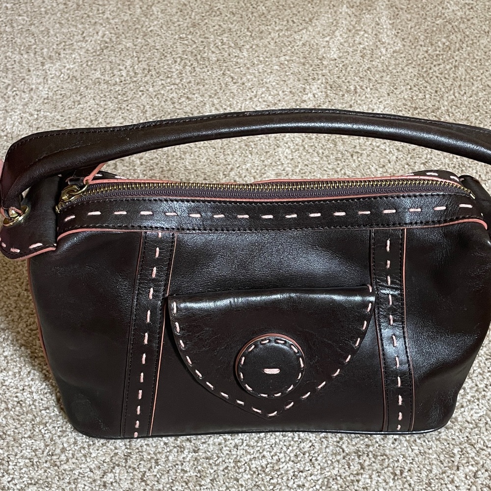 Tocca Dark Brown Bag with Pink Stitching